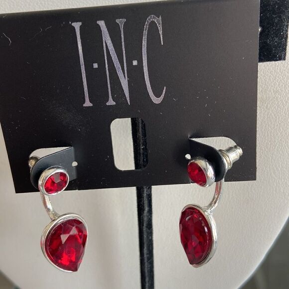 INC silver color and red stone earrings NWT - Picture 3 of 3